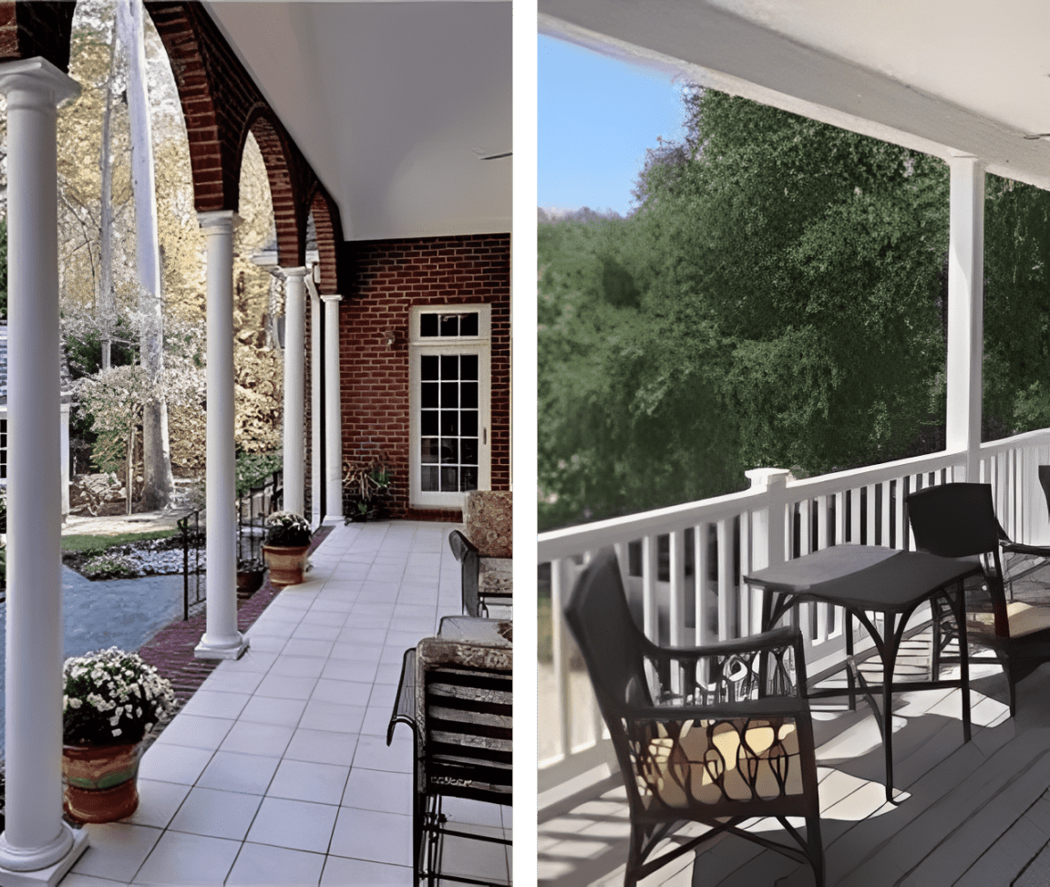 Sunny balcony with chairs and table
